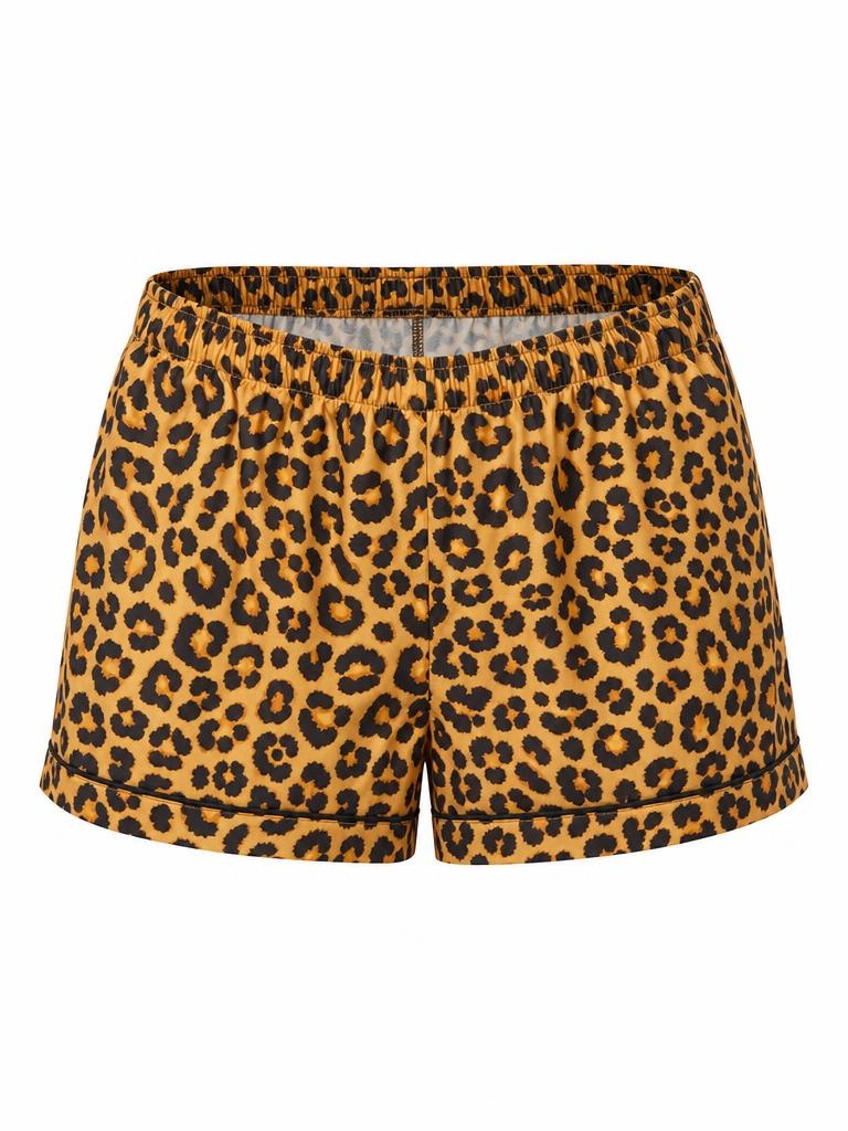 Woodstock Laundry satin short pyjama set in orange leopard print