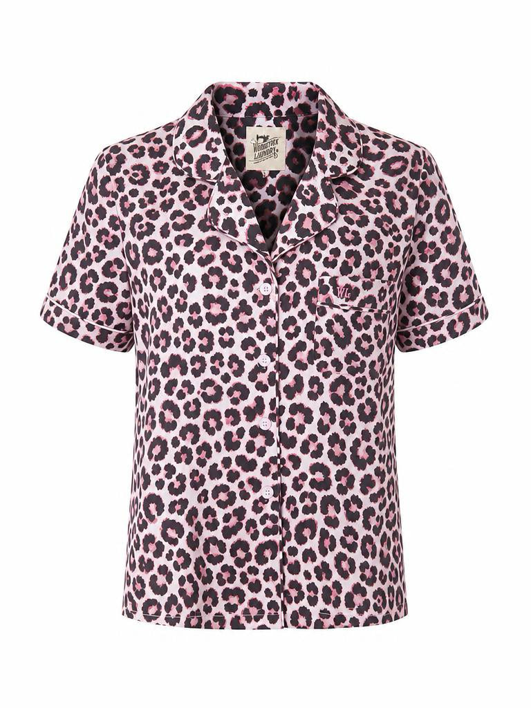 Woodstock Laundry poplin short pyjama set in pink leopard print