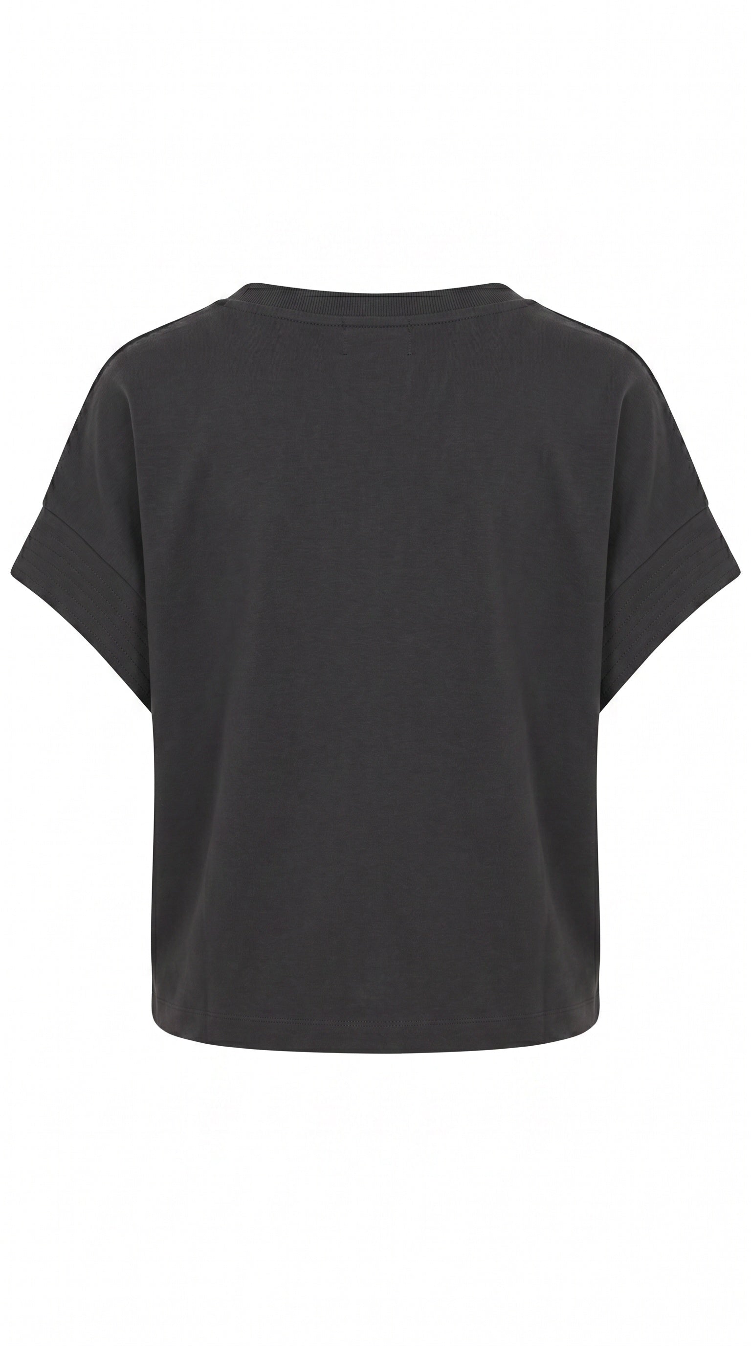Yarra Trail black relaxed tee with rolled sleeves and centre seam detail