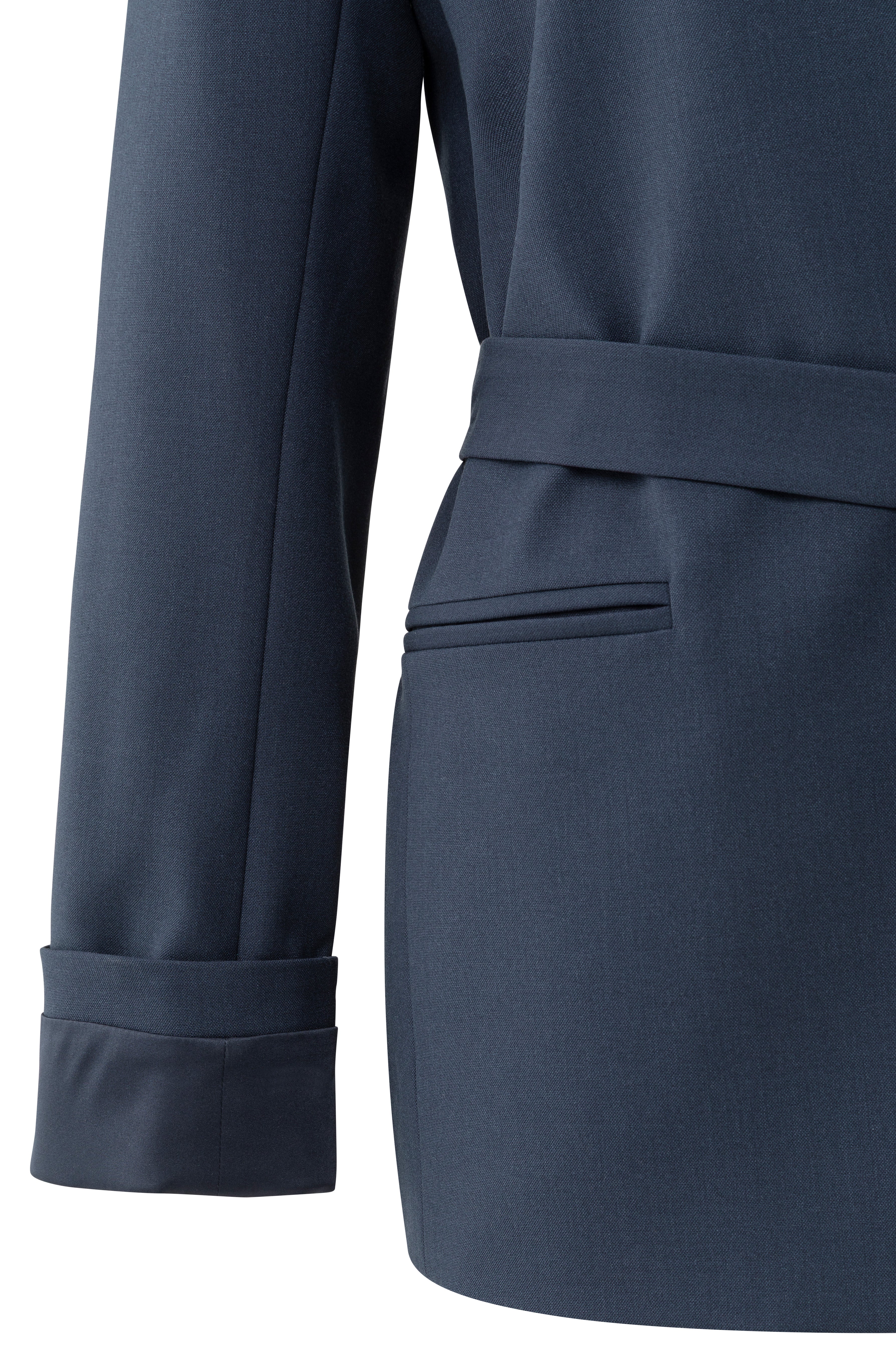 YAYA collegiate blue belted blazer with wrap front and folded cuffs