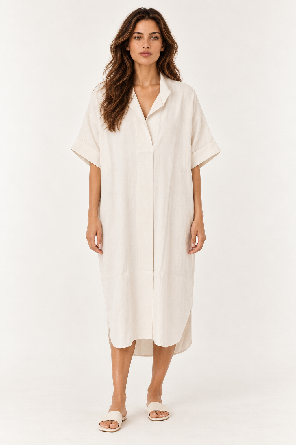 YAYA | Notched Collar Dress in Cloud Creme White