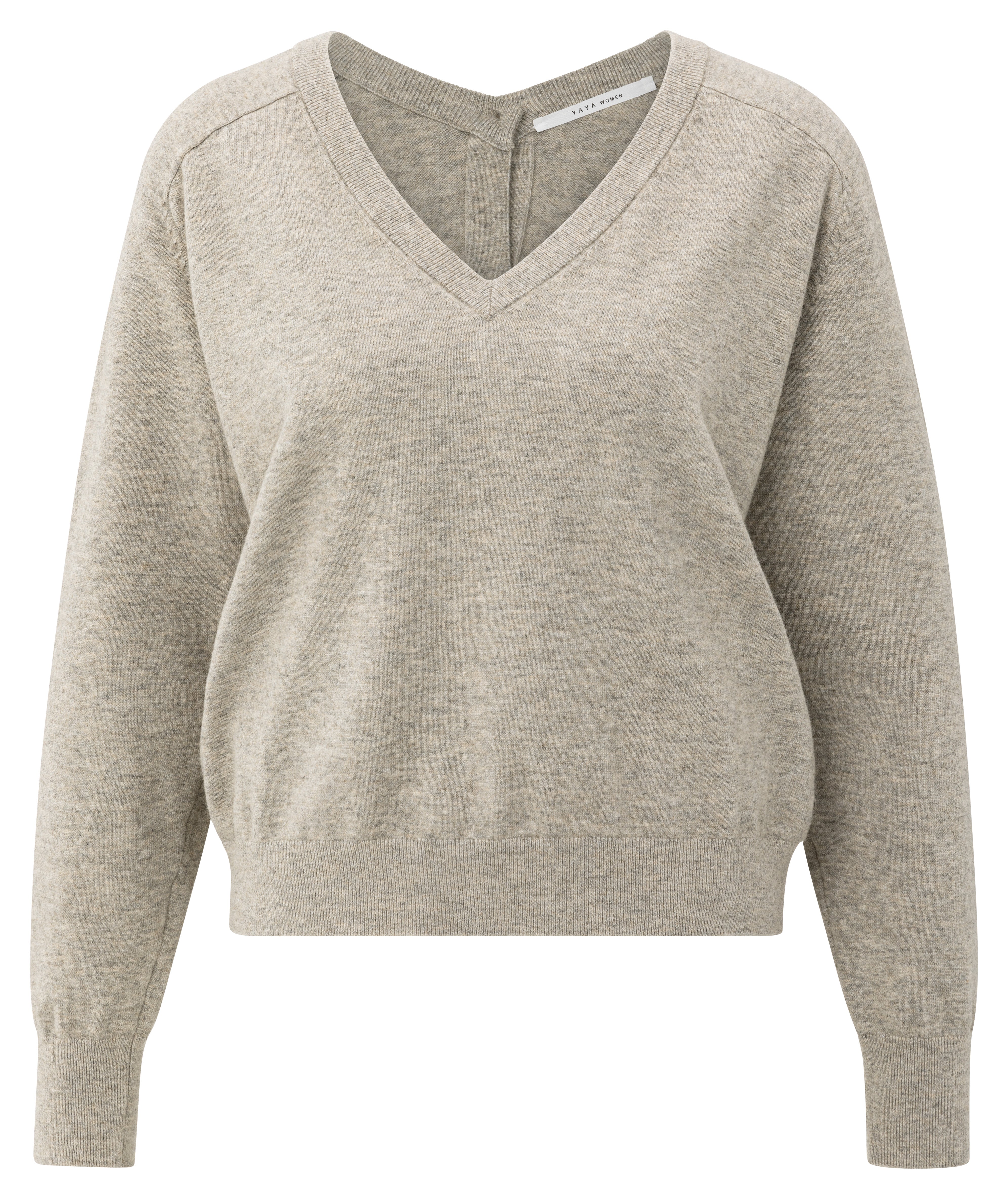 YAYA brownish grey double V-neck sweater with back button detail