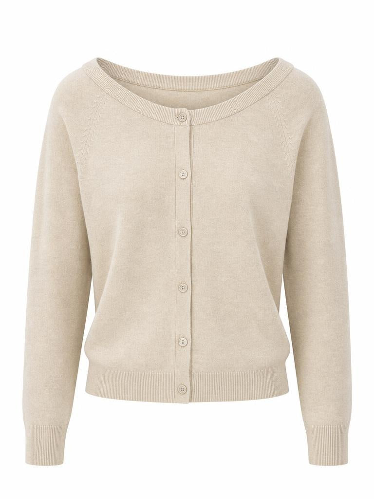 YAYA sand melange double V-neck sweater with back button detail