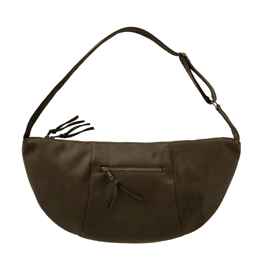 YAYA Jane suedine crossbody bag in brown with adjustable strap