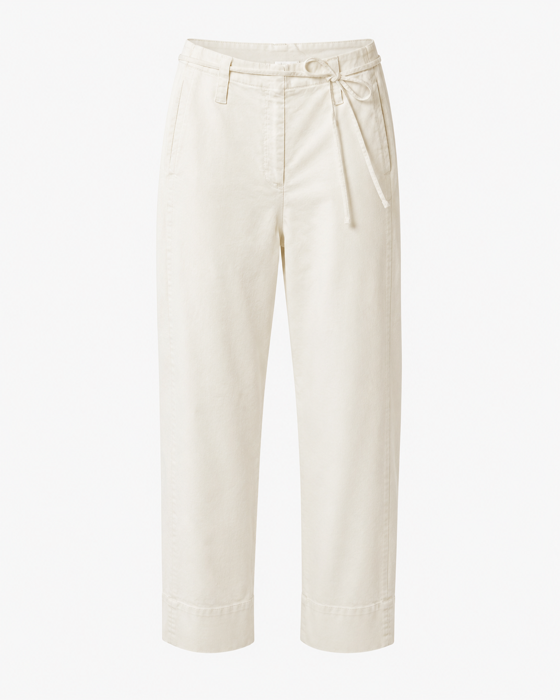 YAYA off-white high-waisted straight-leg trousers with detachable tie belt and cropped hem