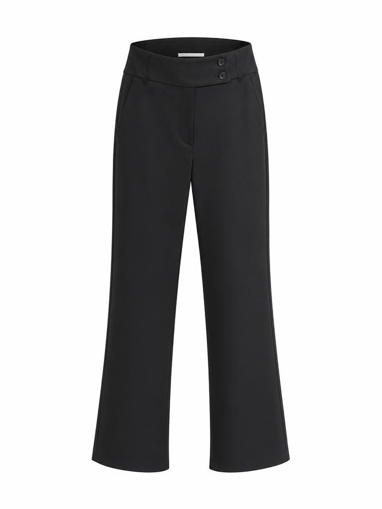 YAYA black jersey scuba straight fit trousers with high waist and clean silhouette