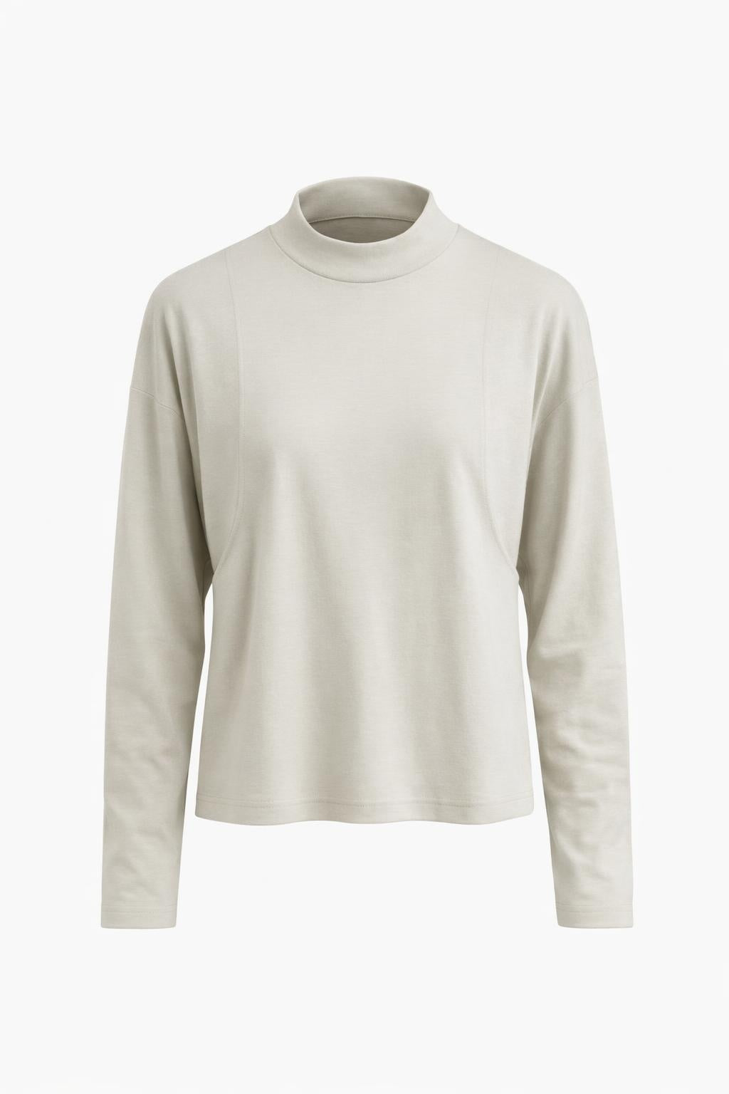 YAYA long sleeve mock neck top in yellow sand beige melange minimalist women's top