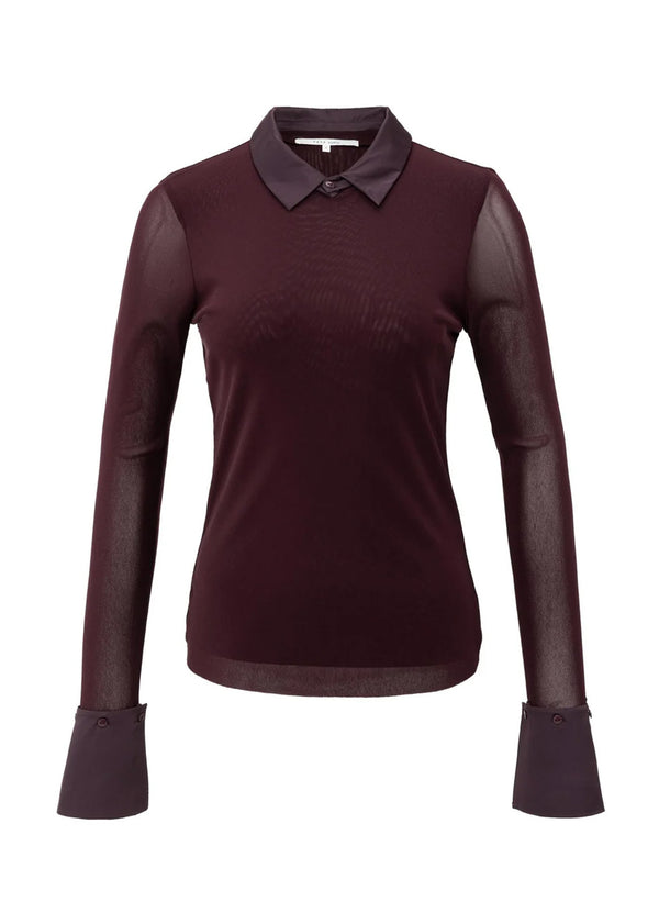 YAYA mesh top with removable collar and cuffs in black and fudge purple