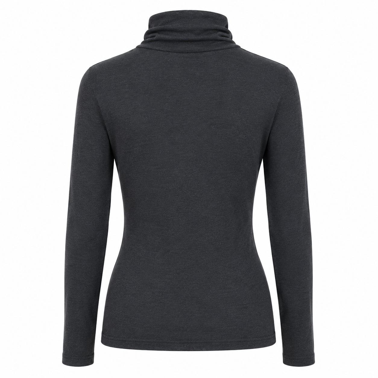 YAYA ribbed roll-neck top in dark grey melange with roll neck and long sleeves, back view