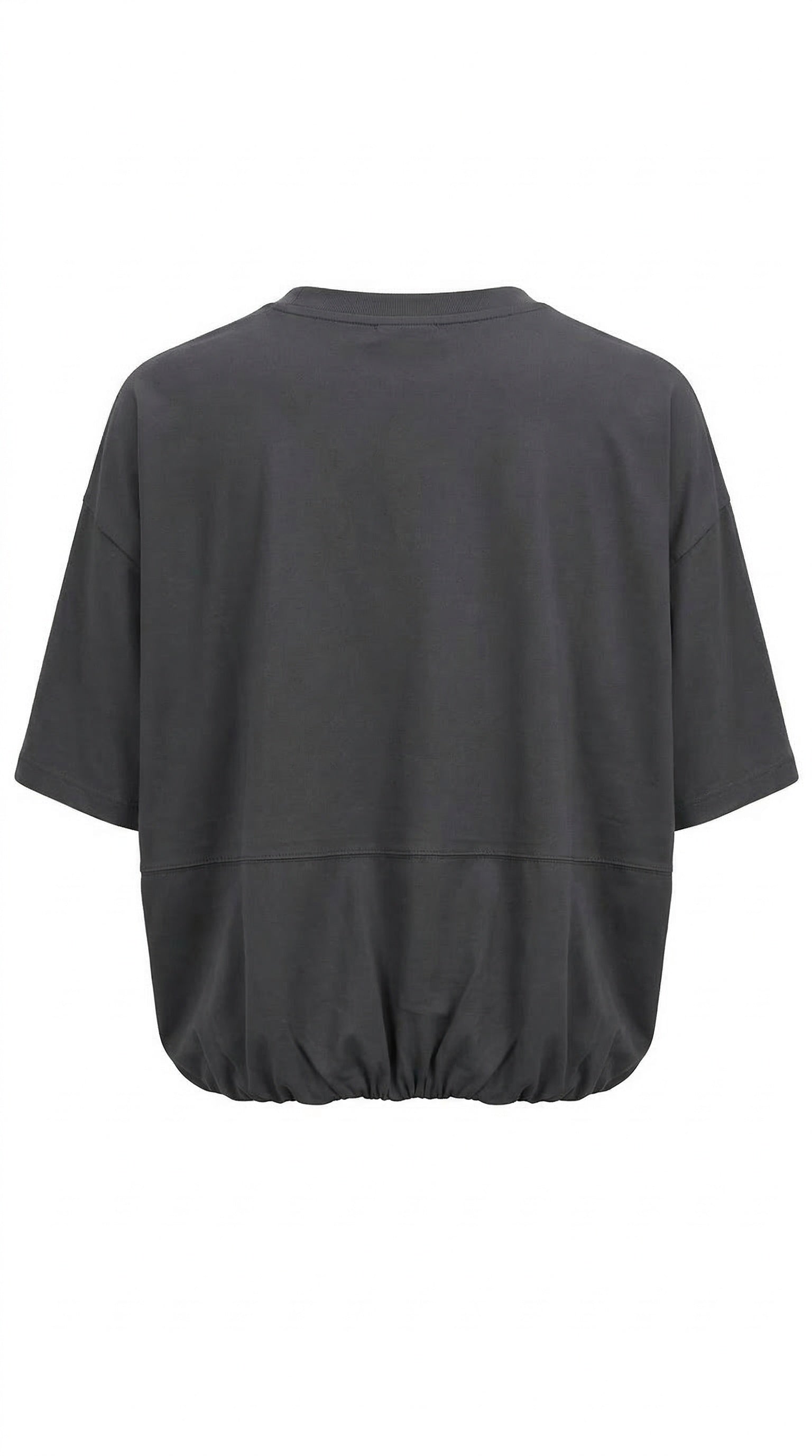 YAYA short sleeve balloon hem top in oyster black minimalist women's top back