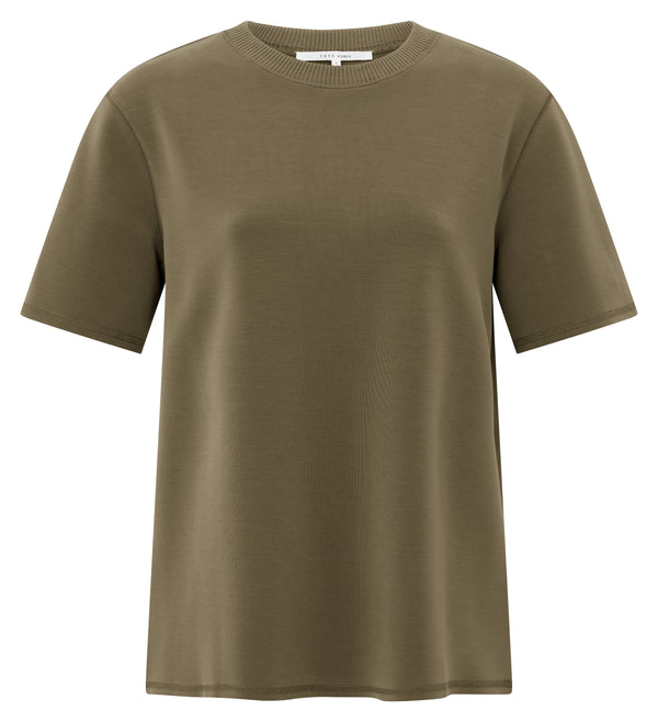 YAYA short sleeve T-shirt in capers brownish green front view
