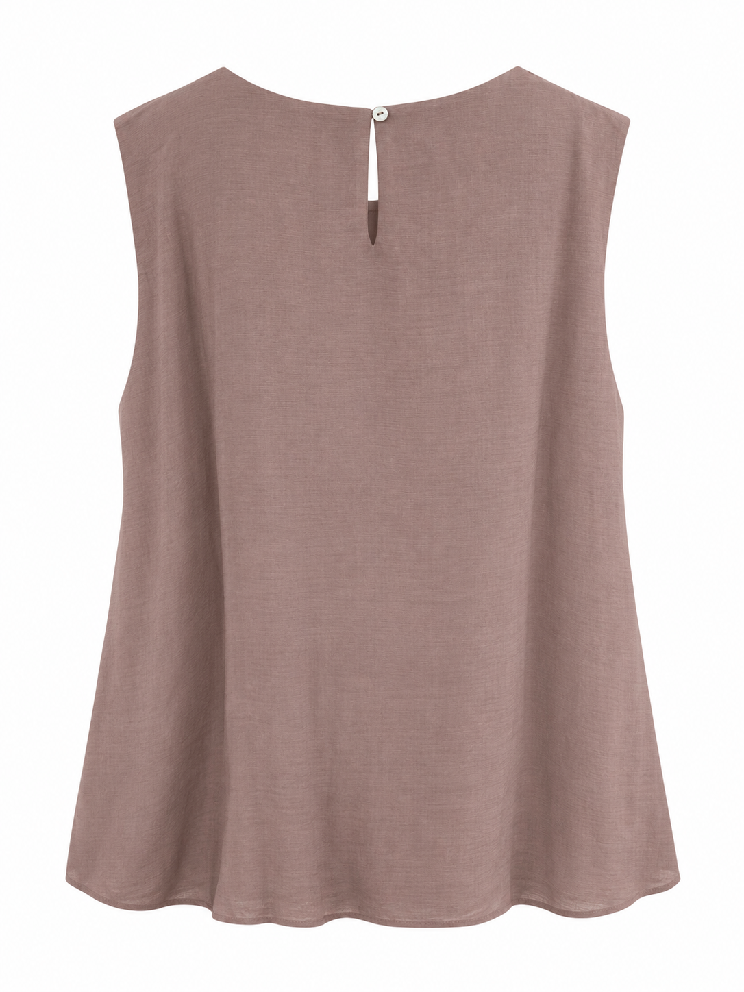 YAYA Balloon Hem Top with Button Back in Brownie Brown, flat back view showing the keyhole opening #Colour_Brownie Brown