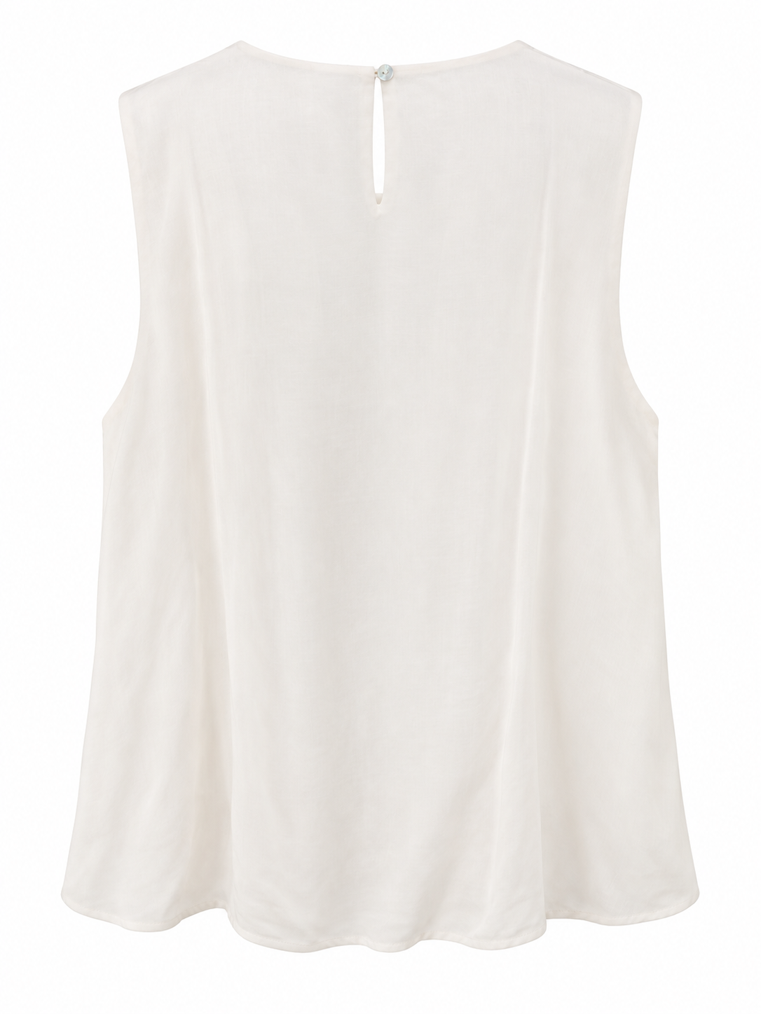 YAYA Balloon Hem Top with Button Back in Cloud Creme White, flat back view showing the keyhole opening #Colour_Cloud Creme White