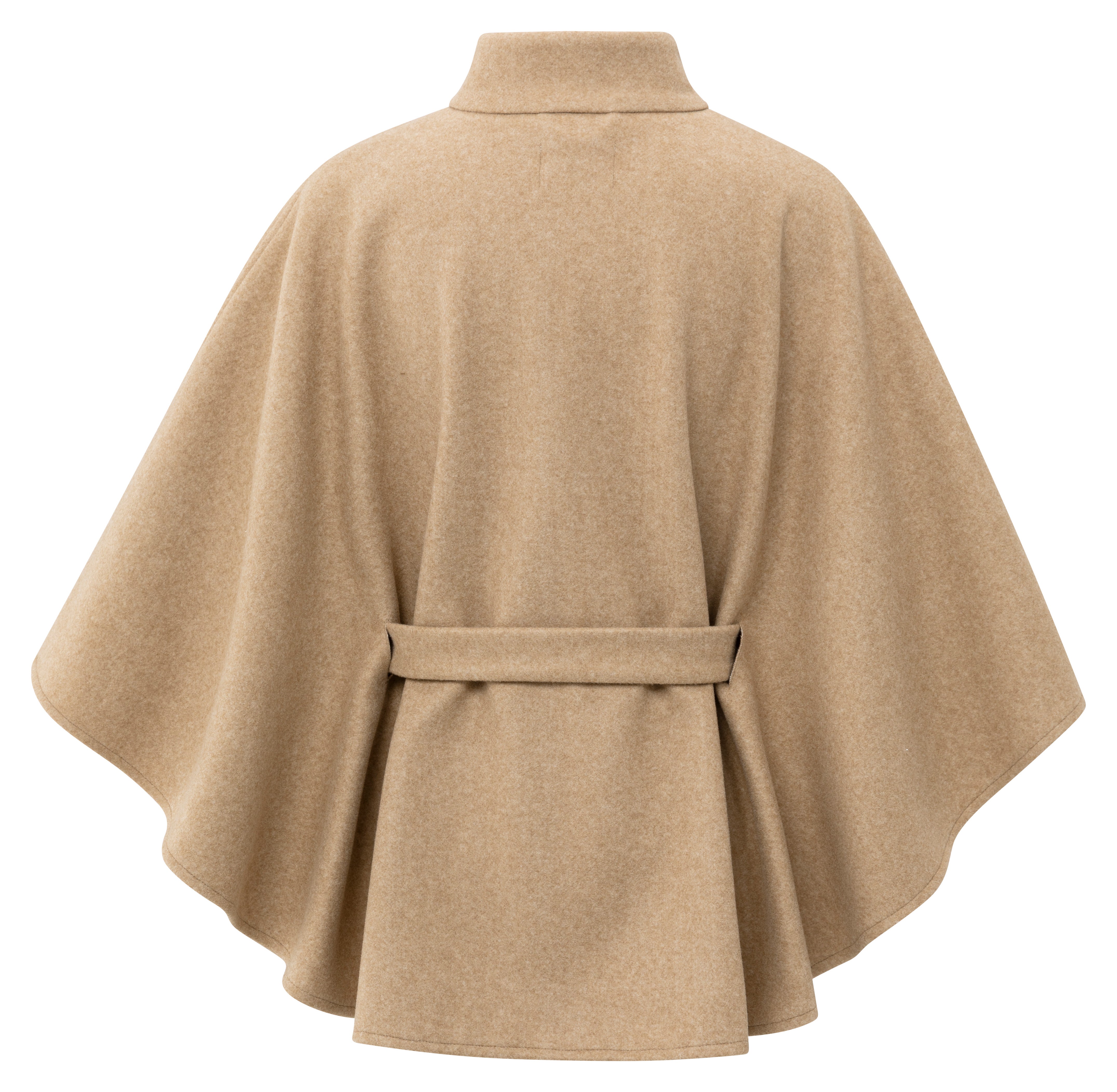 YAYA soft woven camel poncho with stand collar and self-tie belt