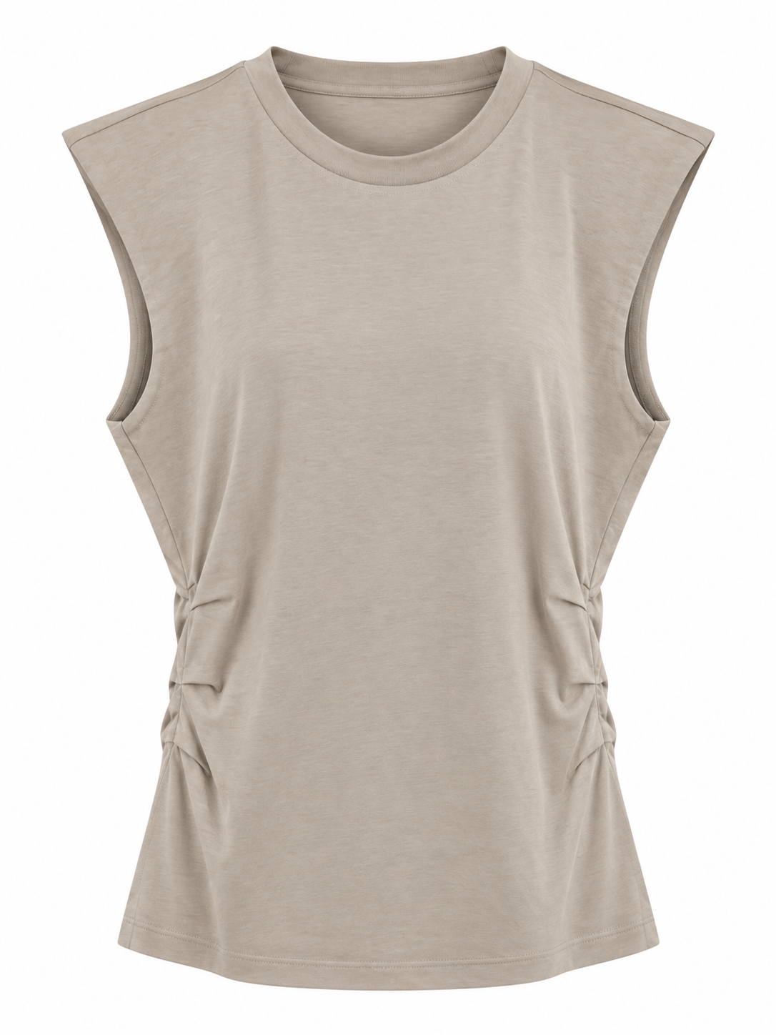 The YAYA pleated side top in Crockery Brown, front view #Colour_Crockery Brown