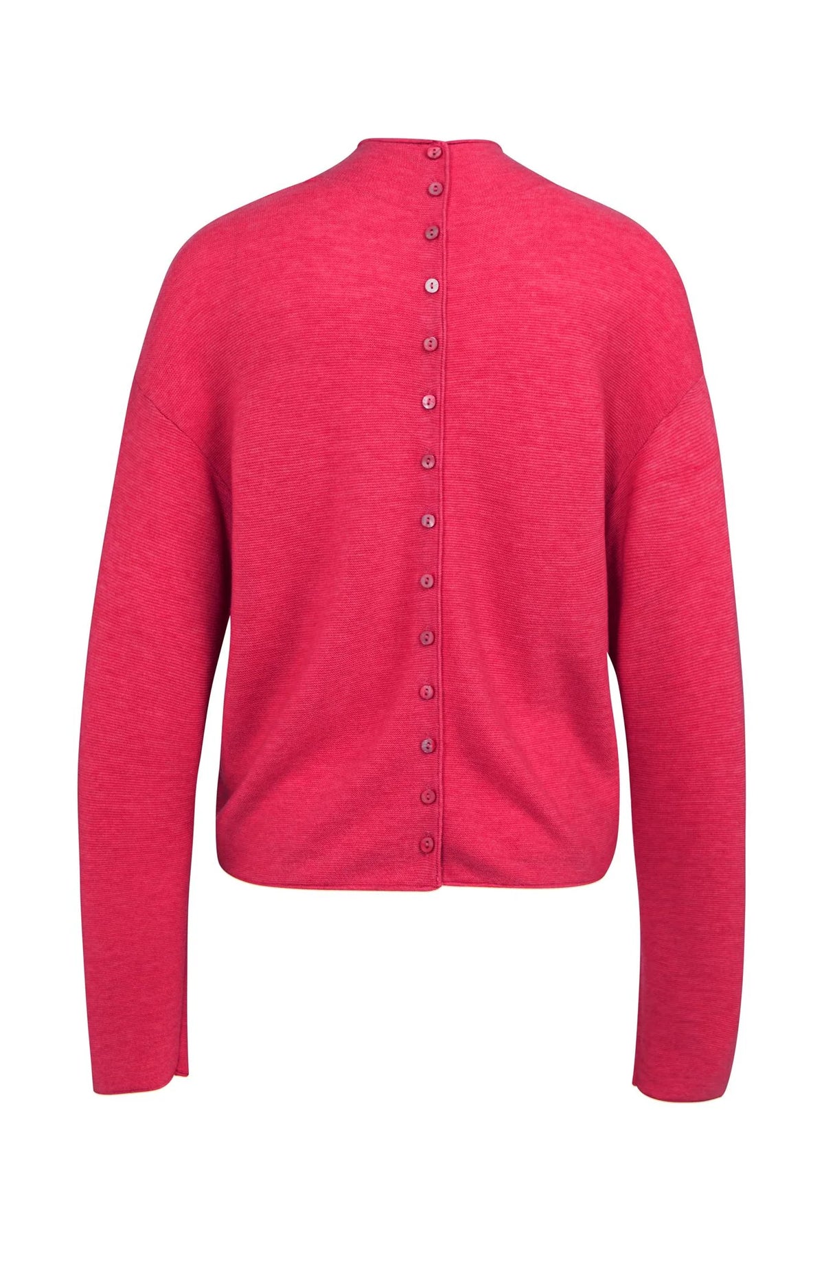 YAYA textured knit sweater in rose red with buttoned back detail
