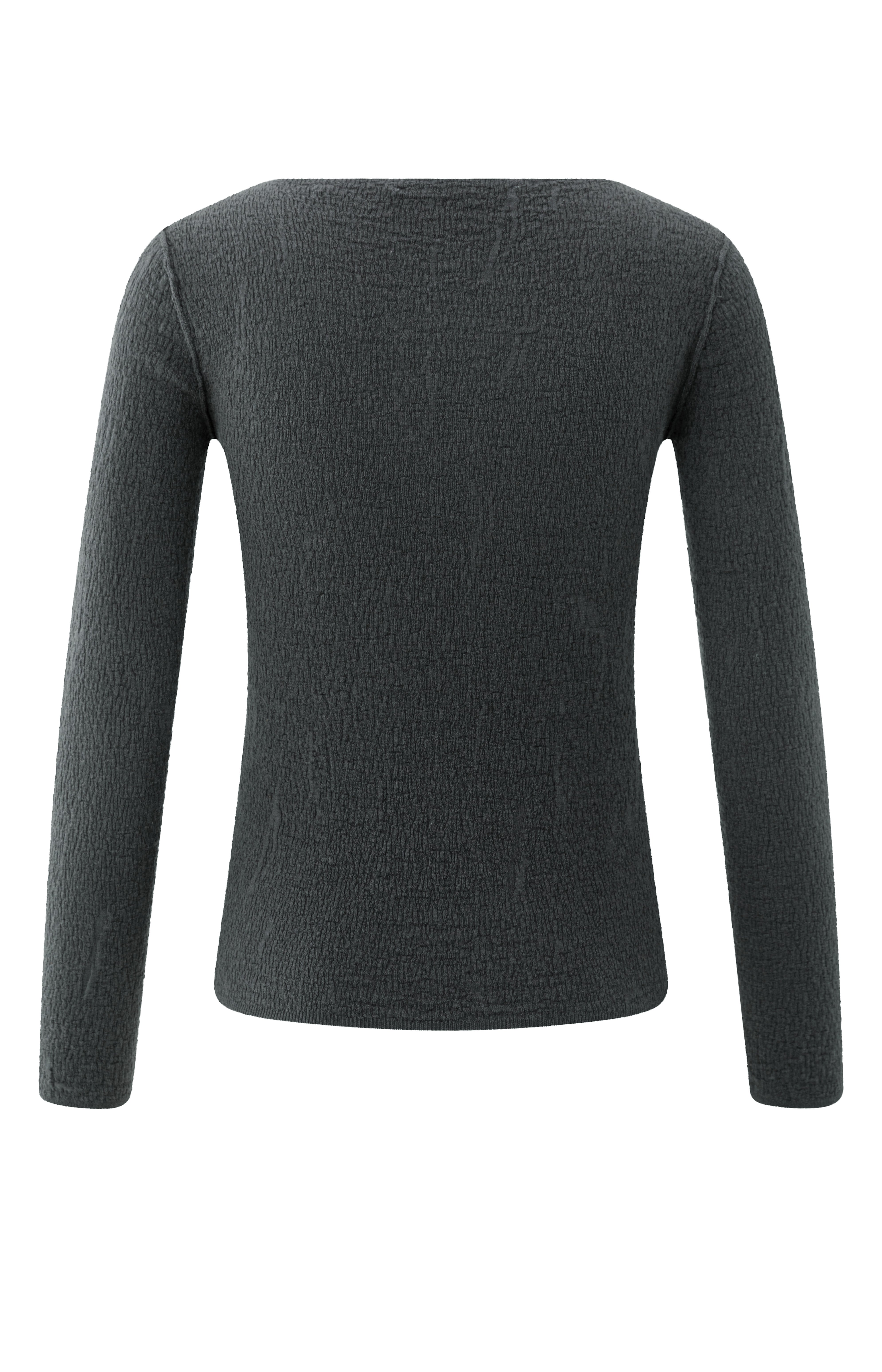 YAYA textured long sleeve knit top in oyster black with round neckline and fitted silhouette