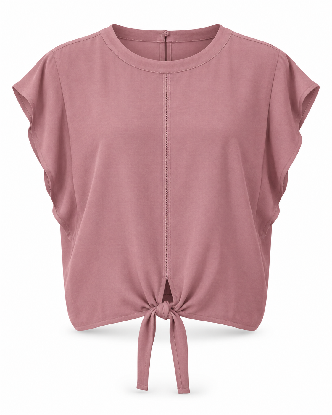 The YAYA Knot Hem Top in Burlwood Pink, flat front view showing the elasticated hem and drawcord #Colour_Burlwood Pink