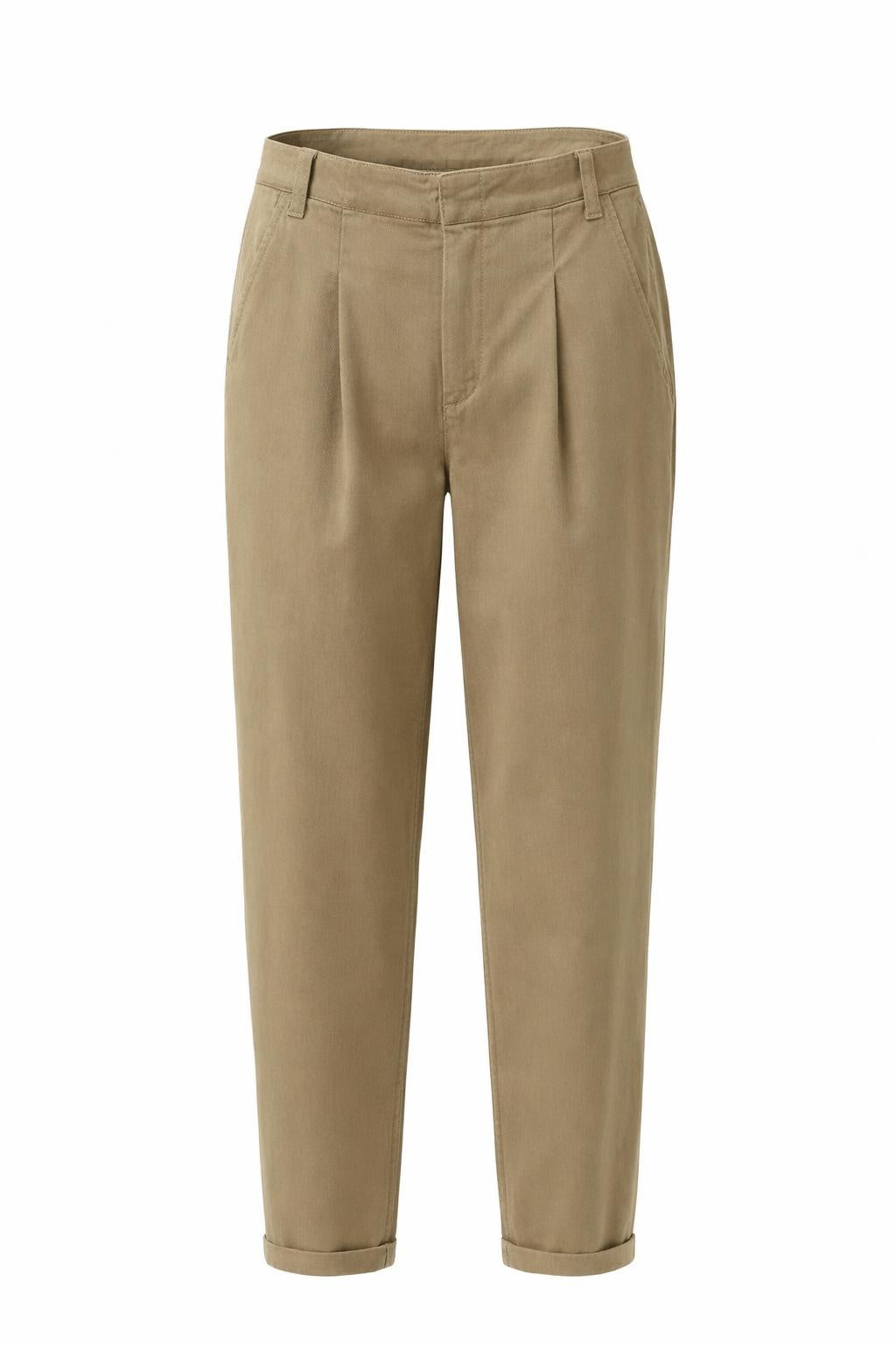 YAYA woven loose fit trousers in capers brownish green front view