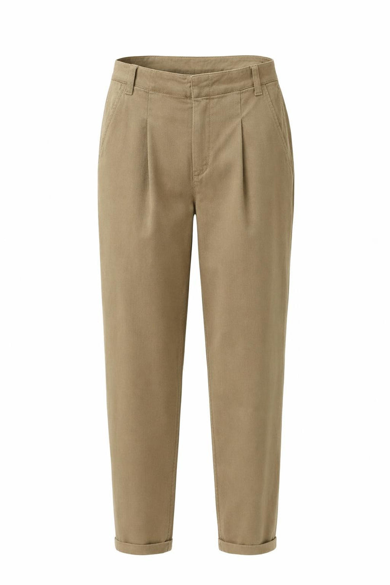 YAYA woven loose fit trousers in capers brownish green front view